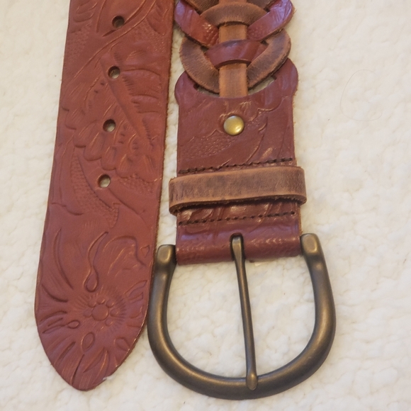 Fossil genuine leather boho braided tooled belt main image 7